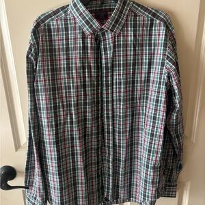 UNTUCKit Men's Casual Plaid Shirt - Green, Red, White